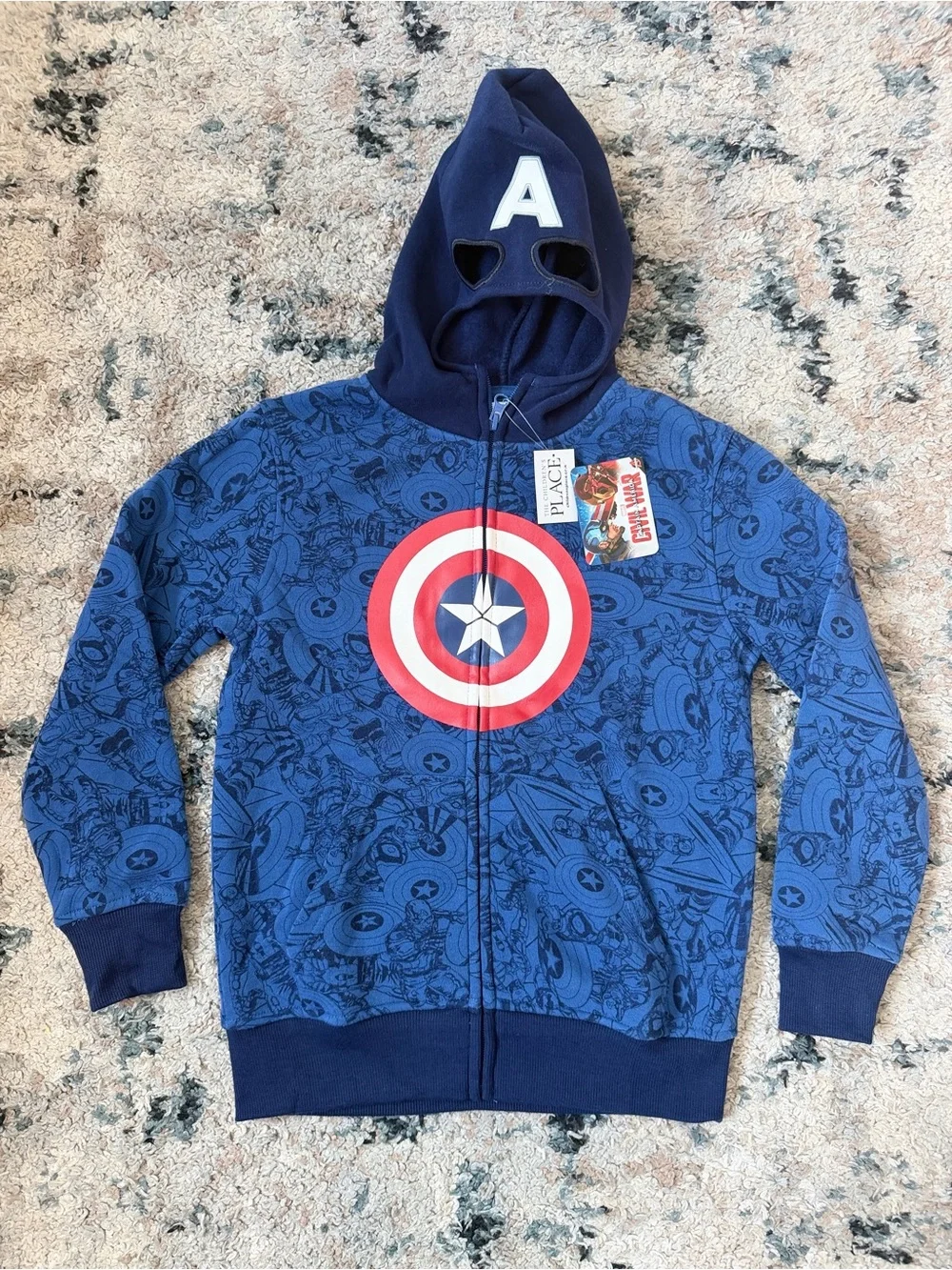 Marvel Captain America Shield Hoodie - Blue, Red, White Kids size 7-8
